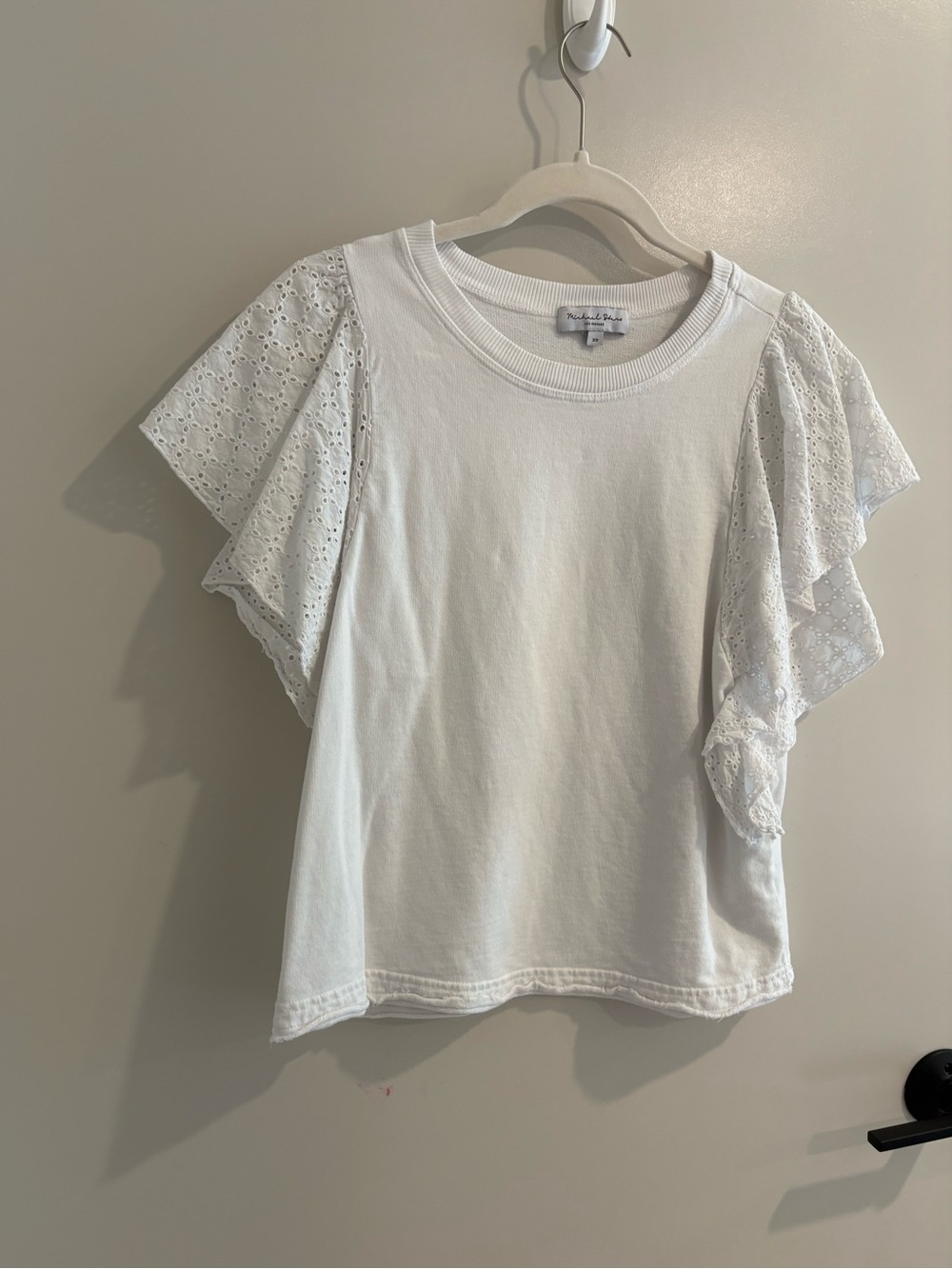 Michael Stars White Eyelet Flutter-Sleeve Tee Crewneck Cotton Neutral Capsule